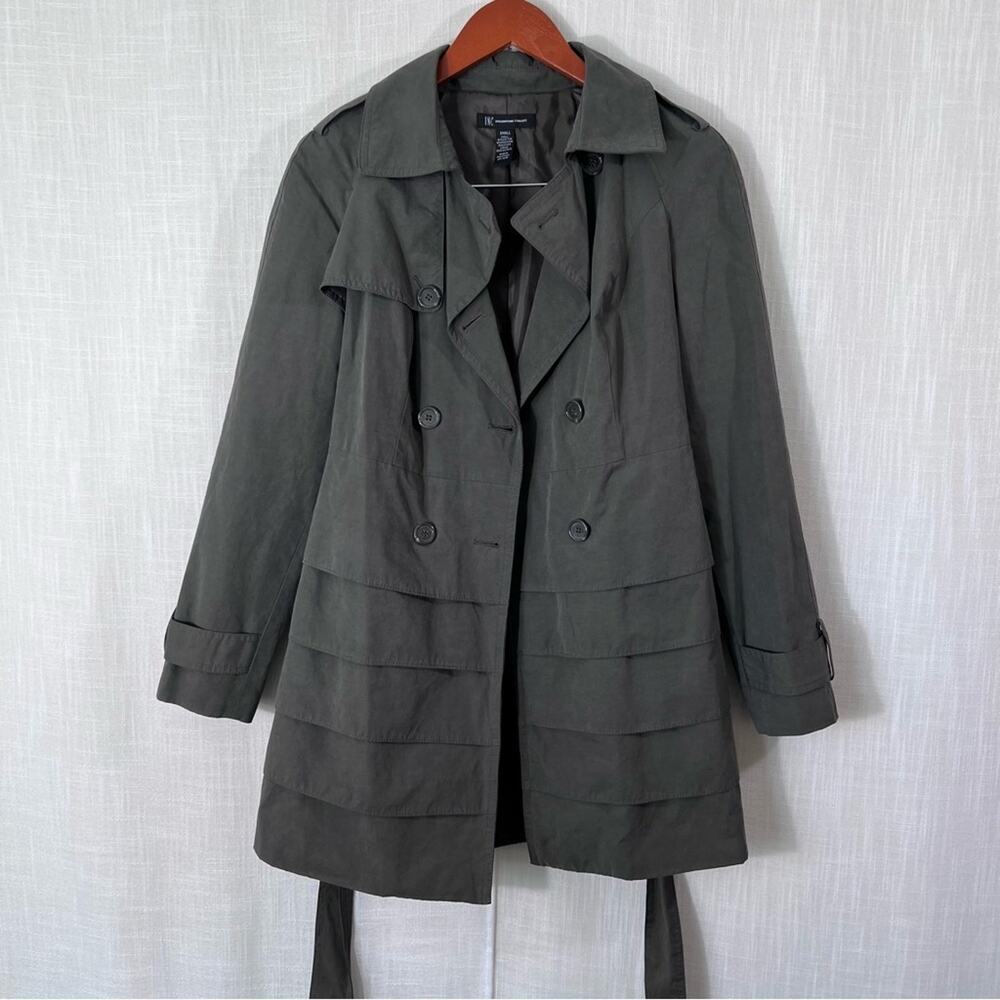 INC International Concepts‎ Olive Green Ruffle Trench Coat Size S